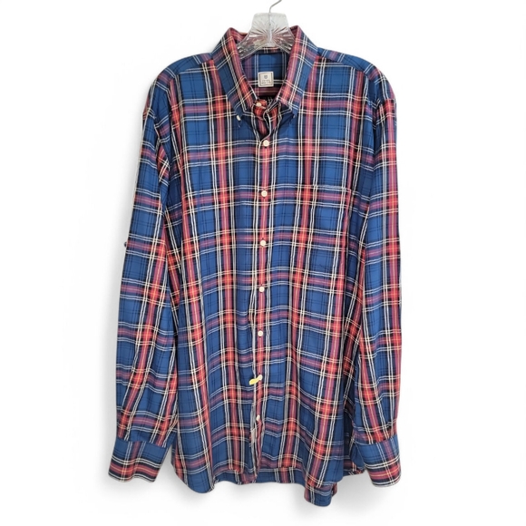 Peter Millar Red & Blue Plaid Button Down Collared Shirt Men's Large Long Sleeve - Picture 1 of 8